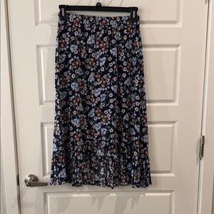 LOFT Navy Floral High Low Skirt